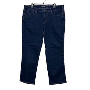 Lands’ End Women's Denim Jeans Size 16W Mid Rise True Straight Leg Stretch Navy